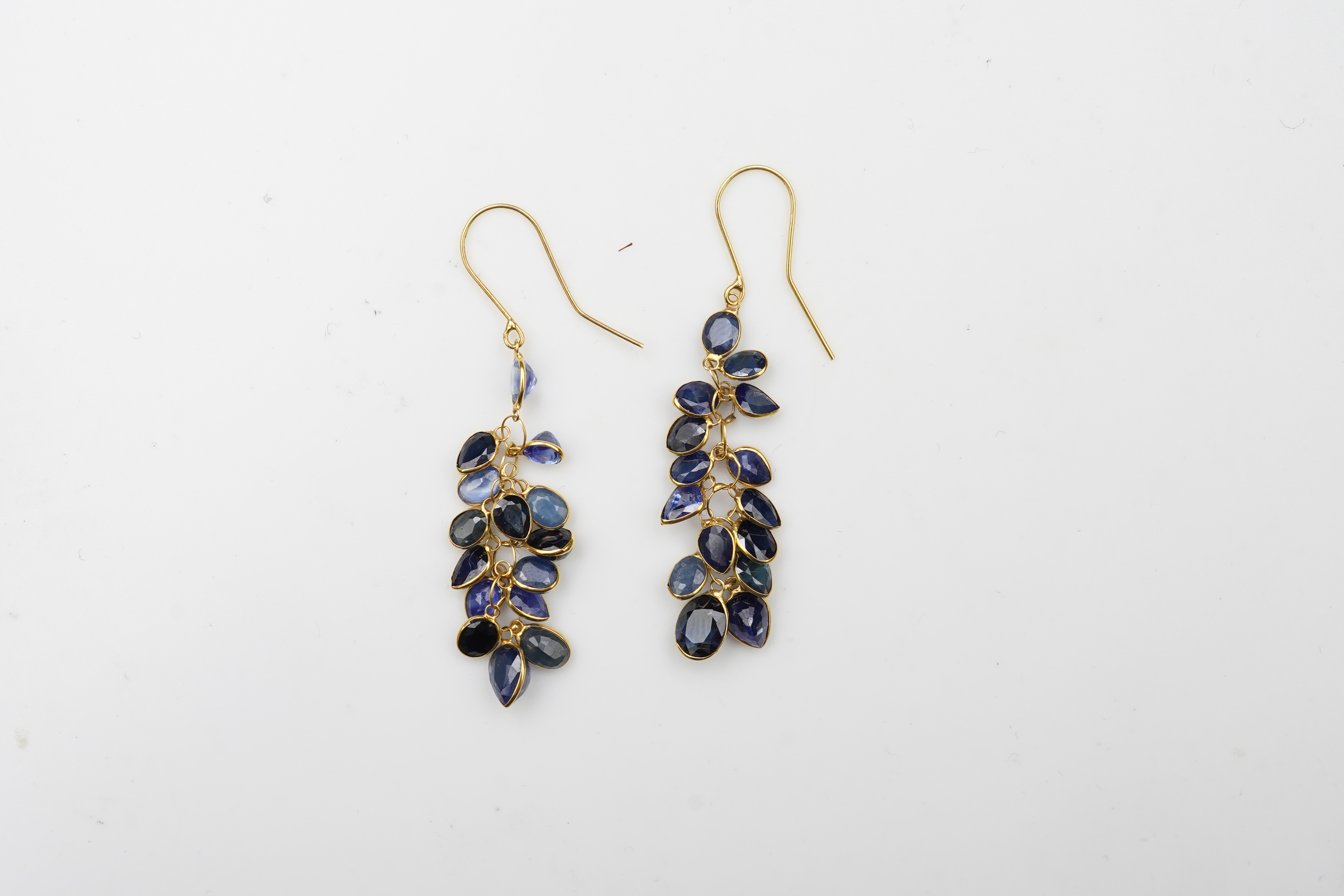 A pair of sapphire pendent earrings